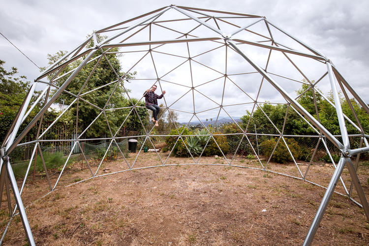<p>Artists from the Los Angeles Department of Weather Modification, a performance art group, built a 20-foot open-air geodesic dome to host events.</p>